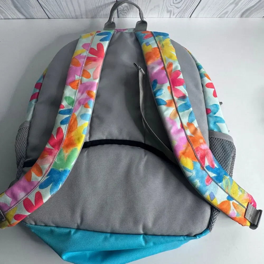 L.L. Bean Multicolored Floral Backpack Skylight Blue Flowers Kinder Preschool
